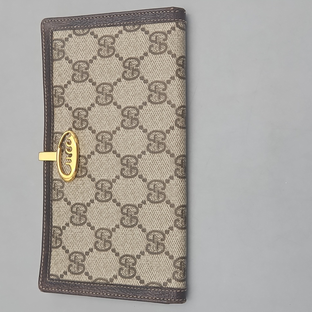 VINTAGE Gucci Beige Brown GG Monogram Wallet with Gold Hardware